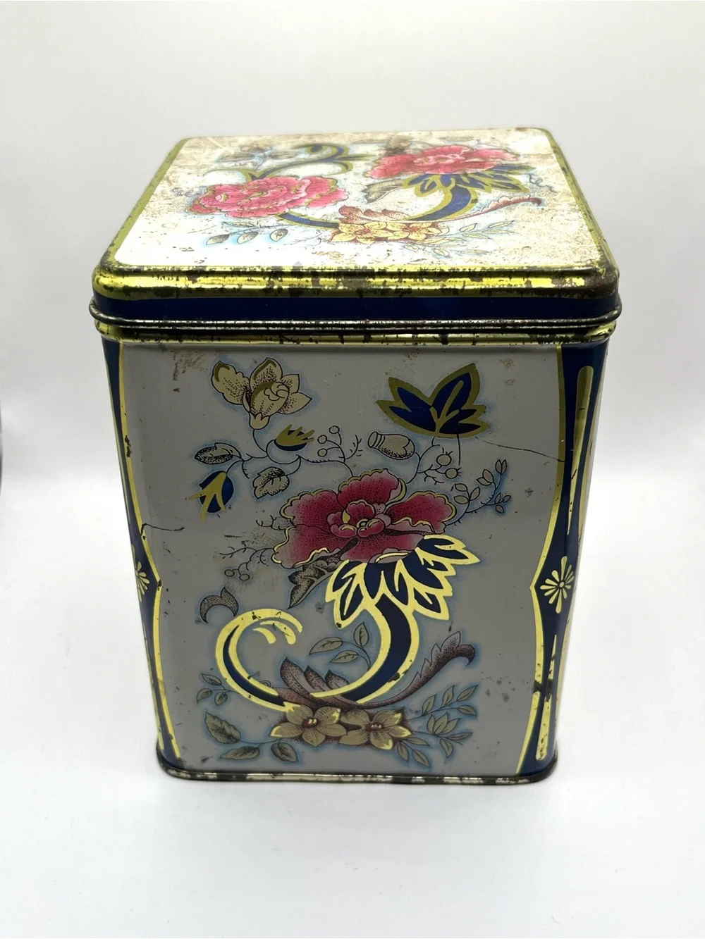 Vintage 1987 Floral Decorative Tin - Pink & Gold Accents